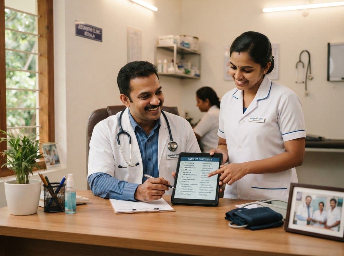 A health professional reviewing verification documents with an advisor